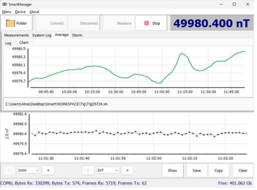 Software SmartManager para operaciones remotas con magnetómetros GEODEVICE